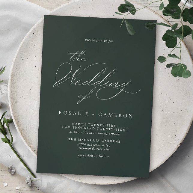 Forest Green Emerald | Delikate Script Wedding Einladung (Von Creator hochgeladen)
