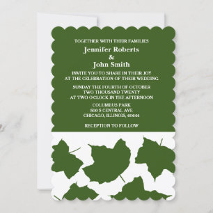 Forest Green Fall Leaf White SCallopped Edge 2024 Einladung
