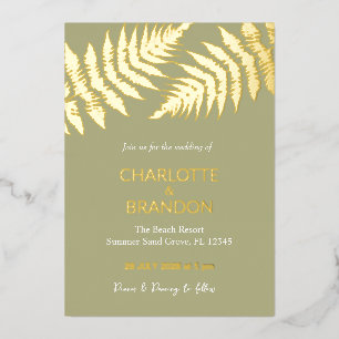 Forest Green Ferns Outdoor Wedding Gold Folieneinladung