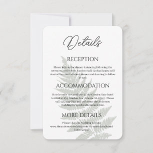 Forest Green Ferns Wedding Details Enclosure Card Dankeskarte