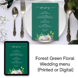 Forest Green Floral Printable Wedding Menü Einladung