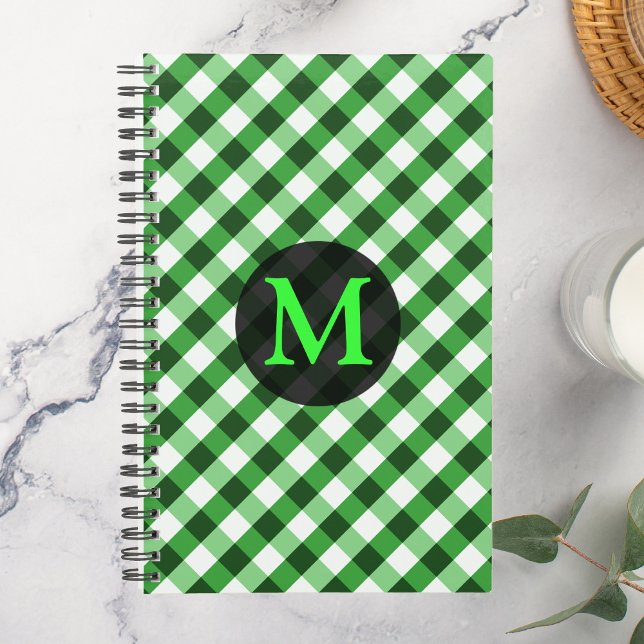 Forest Green Gingham Muster Personalisiert Monogra Planer (Von Creator hochgeladen)