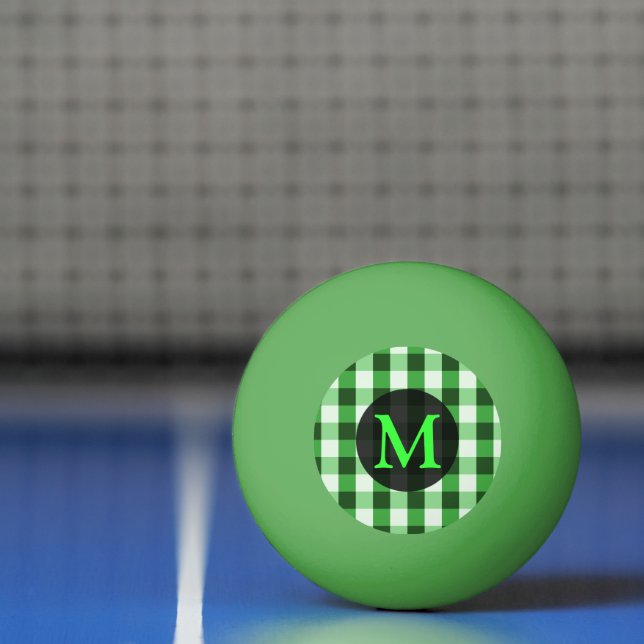 Forest Green Gingham Muster Personalisiert Monogra Tischtennisball (Netto)