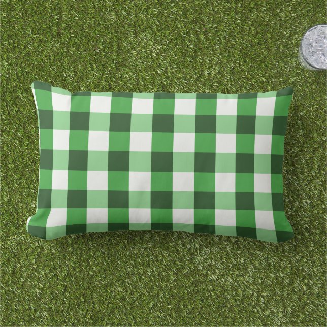 Forest Green Gingham Pattern Kissen Für Draußen (Gras)