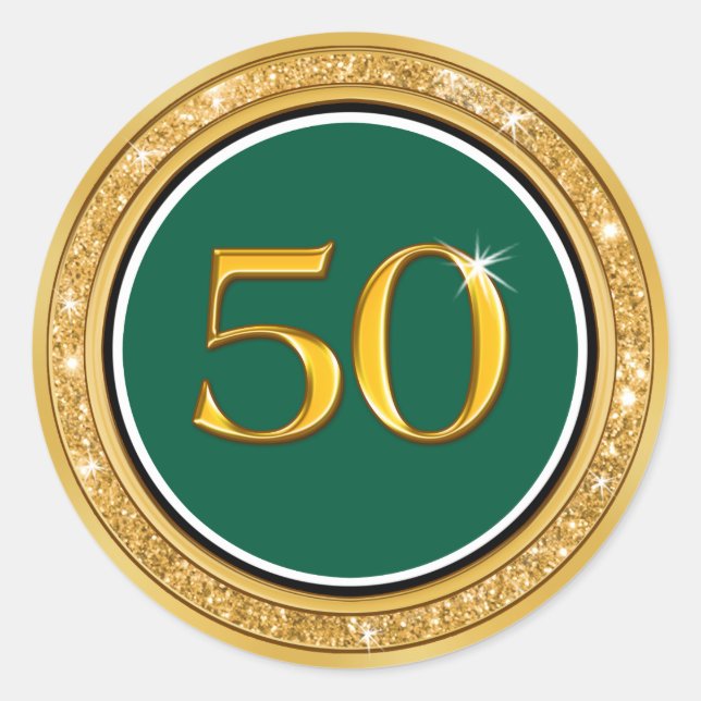 Forest Green, Gold, 50. Stickers, Class Wiedersehe Runder Aufkleber (Vorderseite)