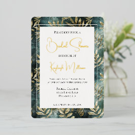 Forest Green Gold Tropical Blätter Brautparty Folieneinladung