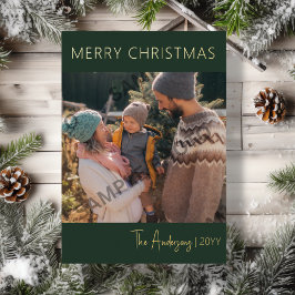 Forest Green & Gold Weihnachts-Foto Folien Feiertagskarte