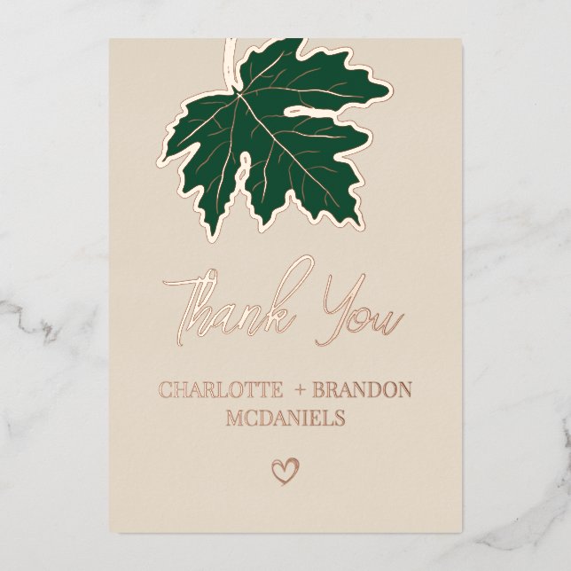 Forest Green Herbst Maple Leaf Hochzeit Vielen Dan Folieneinladung (Vorderseite)