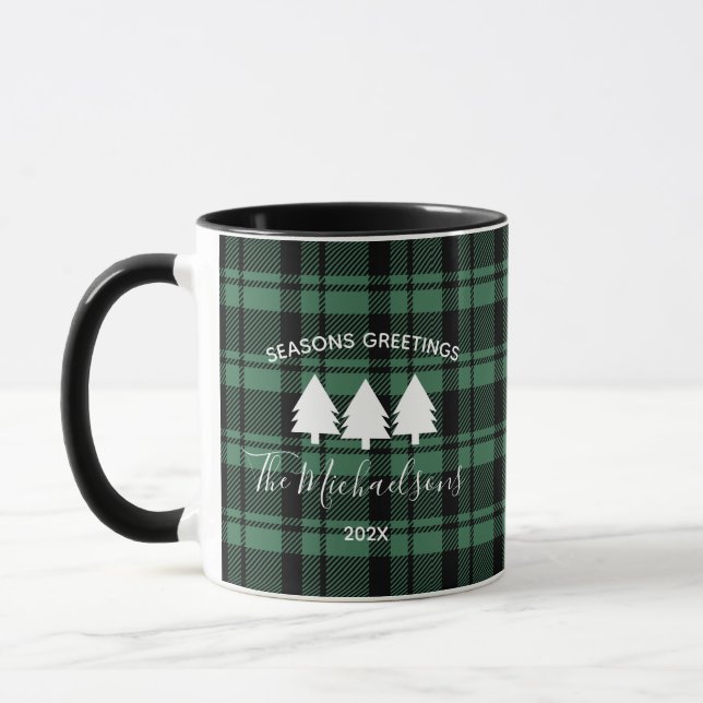 Forest Green Holiday Kariert Monogram Name Coffee Tasse (Links)