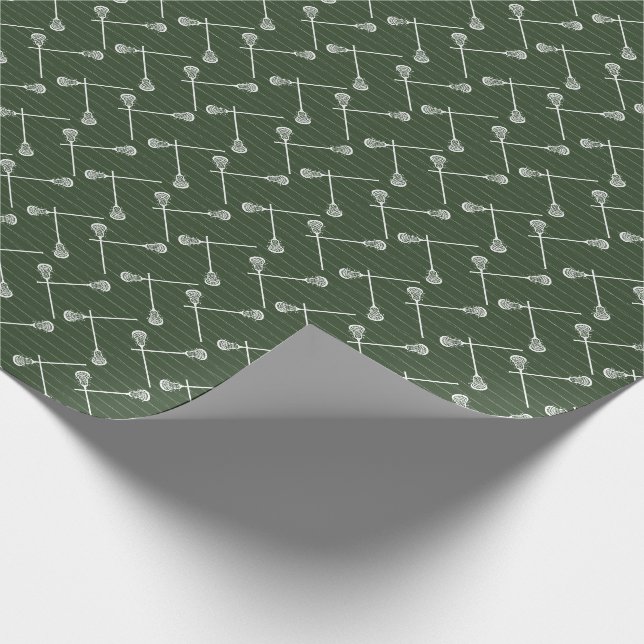 Forest Green Lacrosse White Sticks Gemustert Geschenkpapier (Ecke)