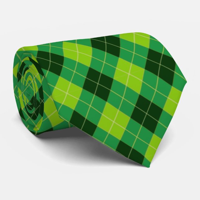 Forest Green, Lime Green und Black Raute Krawatte (Gerollt)