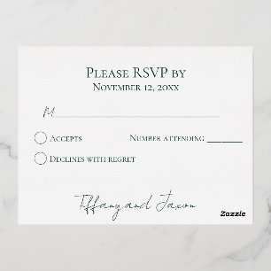 Forest Green Luxe Real Foil Wedding RSVP Folien Feiertagspostkarte