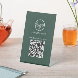 Forest Green Menu Restaurant Business Logo QR Code Sockelschild