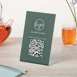 Forest Green Menu Restaurant Business Logo QR Code Sockelschild
