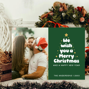 Forest Green Merry Tree Childish Family Kiss Feiertagskarte