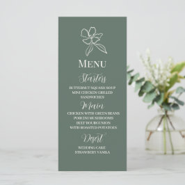 Forest Green Minimal Blumenhochzeit Menükarte