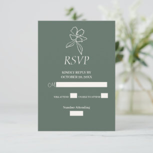 Forest Green Minimal Blumenhochzeit RSVP Karte