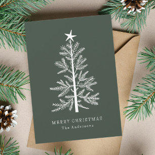 Forest Green Minimal Christmas Pine Tree Foto Feiertagskarte