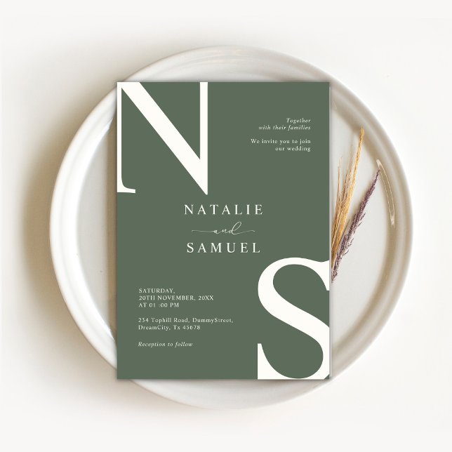 Forest Green Minimalistisch Elegant Bold Initial W Einladung (Von Creator hochgeladen)
