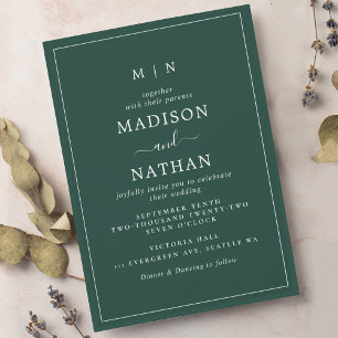 Forest Green Minimalistisch Monogram Wedding Einladung
