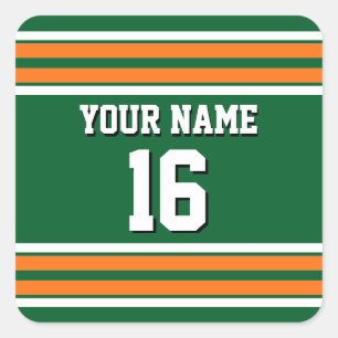 Forest Green mit Orange White Stripes Team Jersey Quadratischer Aufkleber