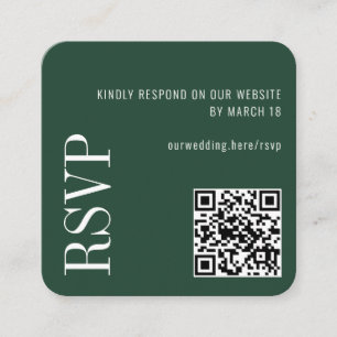 Forest Green Modern Custom QR Code Wedding RSVP Begleitkarte