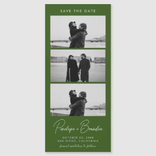 Forest Green Modern Foto Strip Magnetic Wedding Magnetkarte