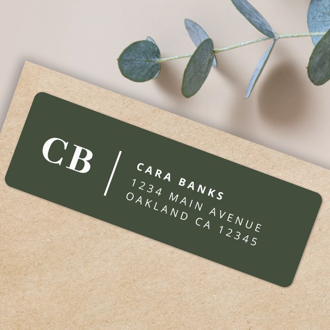Forest Green Modern Monogram Rücksendeadresse (Von Creator hochgeladen)