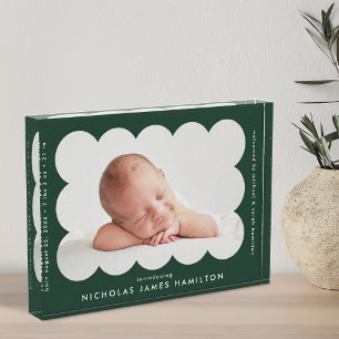 Forest Green Modern Scalloped Birth Ankündigung Fotoblock