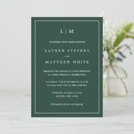 Forest Green Monogram Simple Wedding Einladung