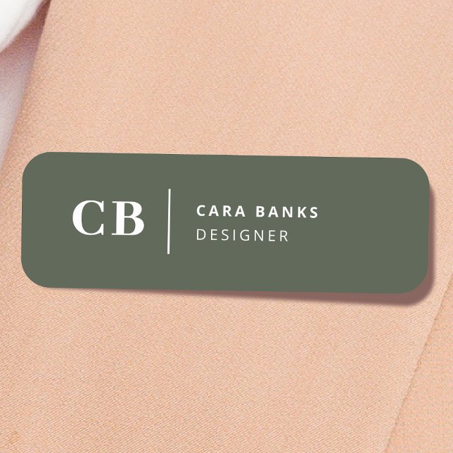 Forest Green Monogram Stilvolle Trendy Modern Namensschild (Von Creator hochgeladen)