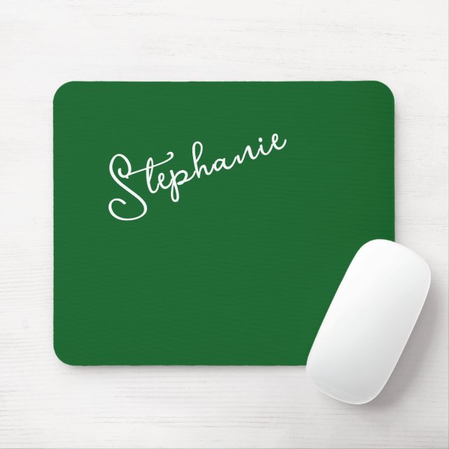 Forest Green Personalized Name Script Minimalist  Mousepad (Mit Mouse)