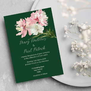 Forest green pink white floral peony Hochzeit Einladung