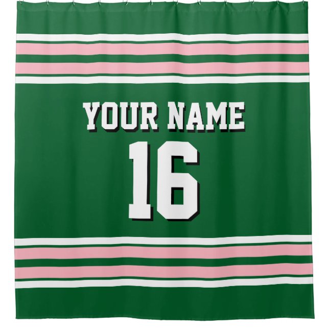Forest Green Pink White Stripes Sports Jersey Duschvorhang (Vorderseite)