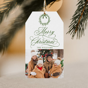 Forest Green Romantic Frohe Weihnachts-Foto Geschenkanhänger