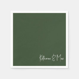 Forest Green Script Names Wedding Cocktail Serviette