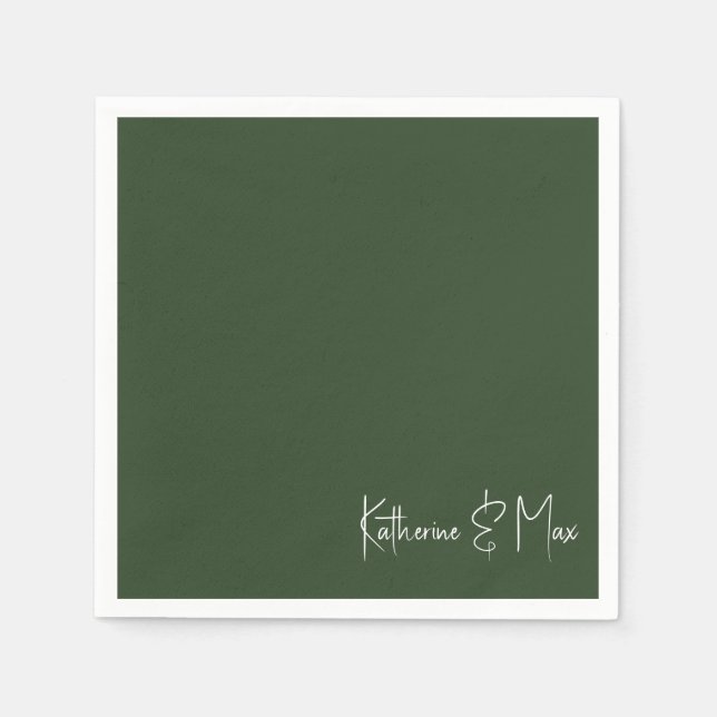 Forest Green Script Names Wedding Cocktail Serviette (Vorderseite)