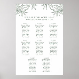 Forest Green Simple Botanic Seating Chart Poster