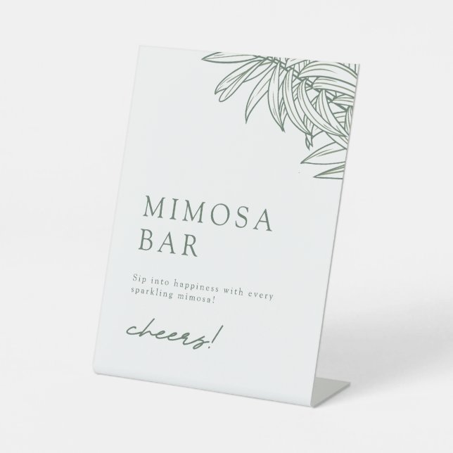 Forest Green Simple Botanical Wedding Mimosa Bar Sockelschild (Vorderseite)