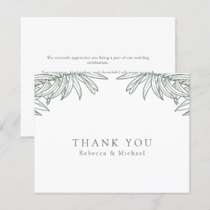 Forest Green Simple Hand Drawn Botanical Wedding Dankeskarte