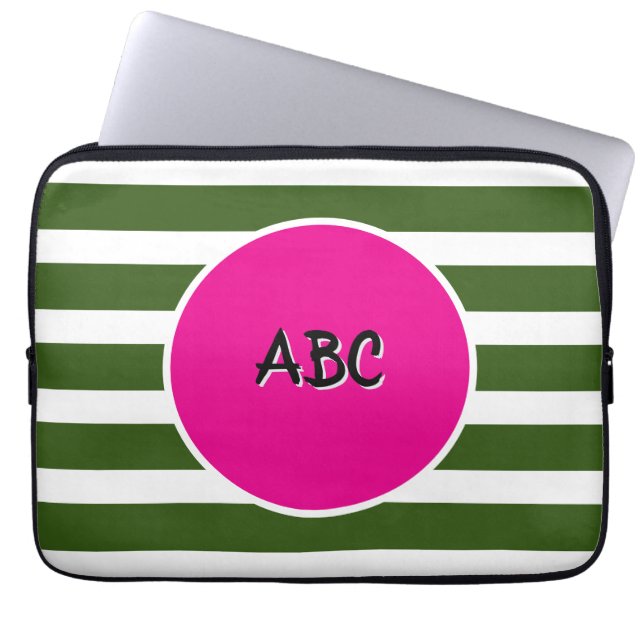 Forest Green Stripes rosa Kreis Laptopschutzhülle (Vorderseite)
