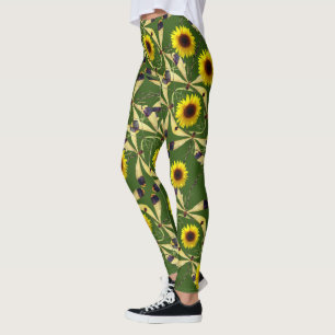 Forest Green Sunflower Dragenfly Leggings