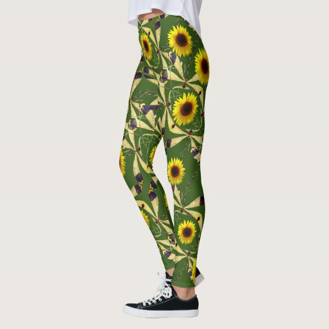 Forest Green Sunflower Dragenfly Leggings (Links)