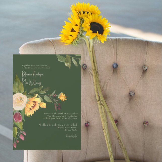 Forest Green Sunflower No Parents II Wedding Einladung (Von Creator hochgeladen)
