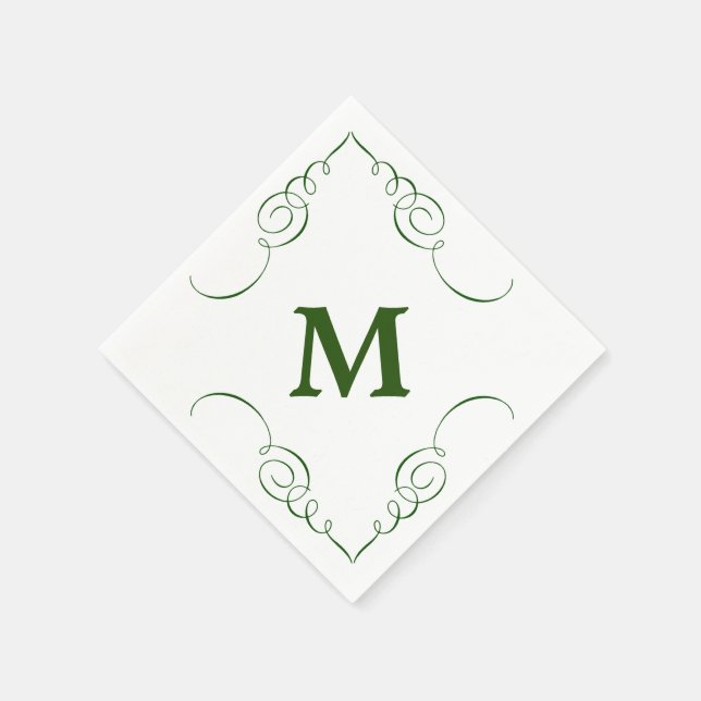Forest Green Swirl Border Monogram Jeder Anlass Serviette (Ecke)