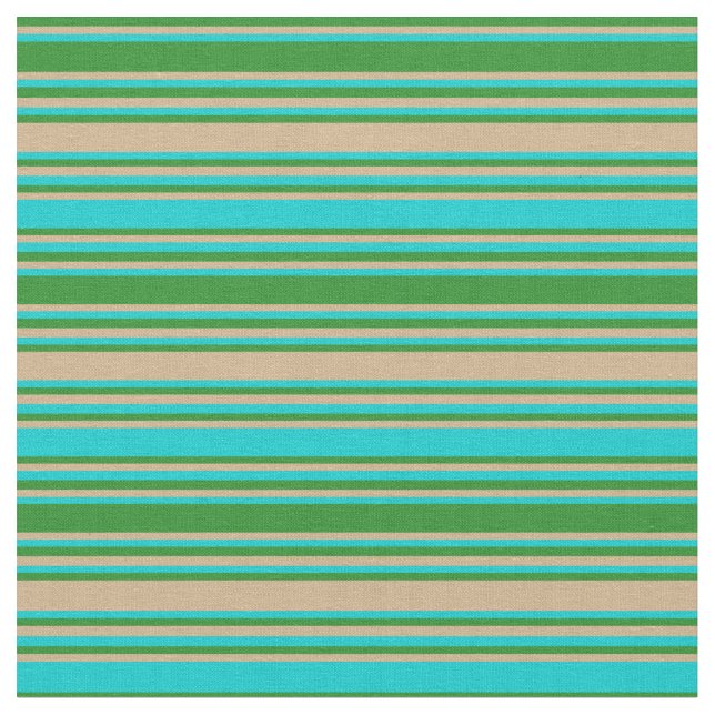 Forest Green, Tan und Dark Türkis Lines Stoff (Nahaufnahme)