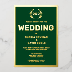 Forest Green Typografy Wedding Real Gold Folieneinladung