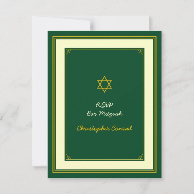 Forest Green und Gold Bar Mitzvah Response Card RSVP Karte (Vorderseite)