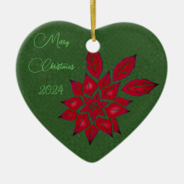 Forest Green und Red Poinsettia Keramik Ornament
