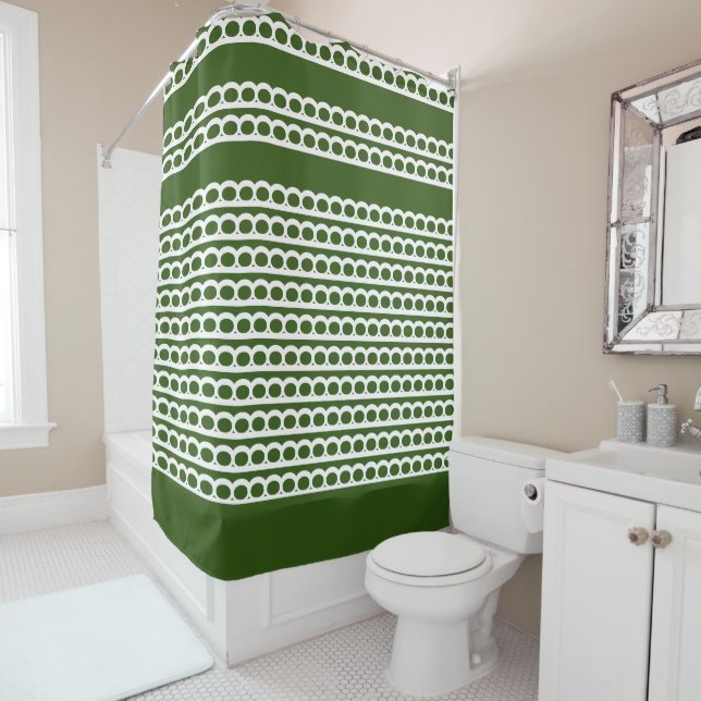 Forest Green und White Modern Bubble Waves Duschvorhang (Beispiel)